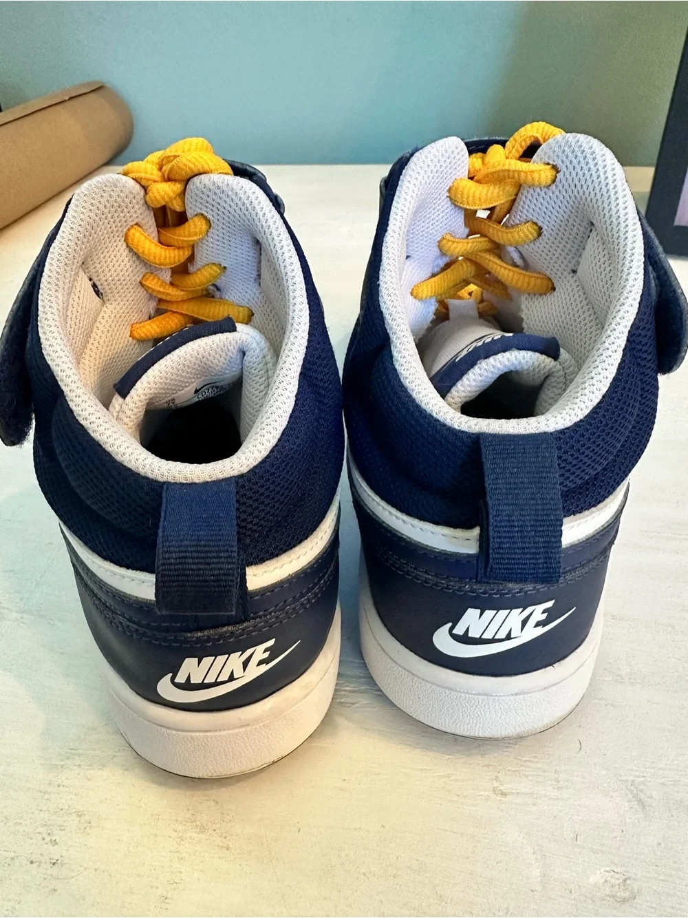 Nike Kids High-Top Sneakers in Navy and Yellow - Picture 4 of 7